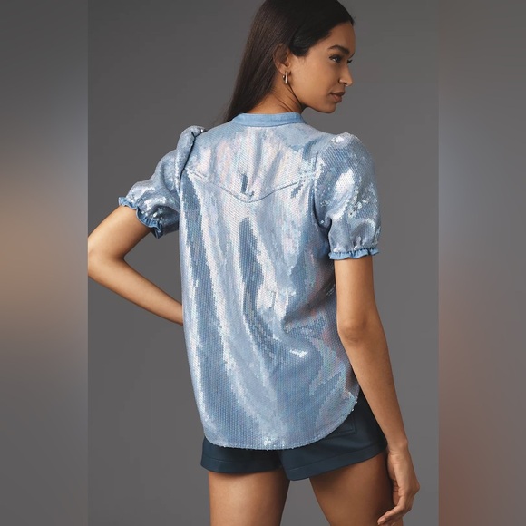 NWT! The Aly Puff-Sleeve Blouse by Pilcro: Sequin Edition - Size Small 🟣 - Picture 2 of 7